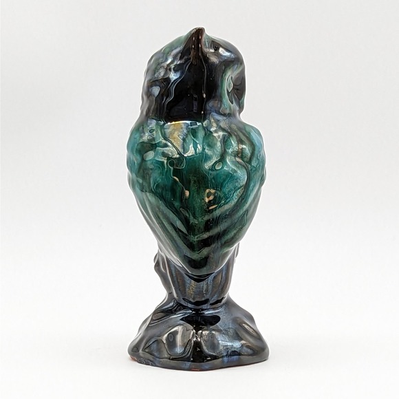 Blue Mountain Pottery Owl Drip Glaze Blue Green Brown Redware Vintage - Picture 8 of 13